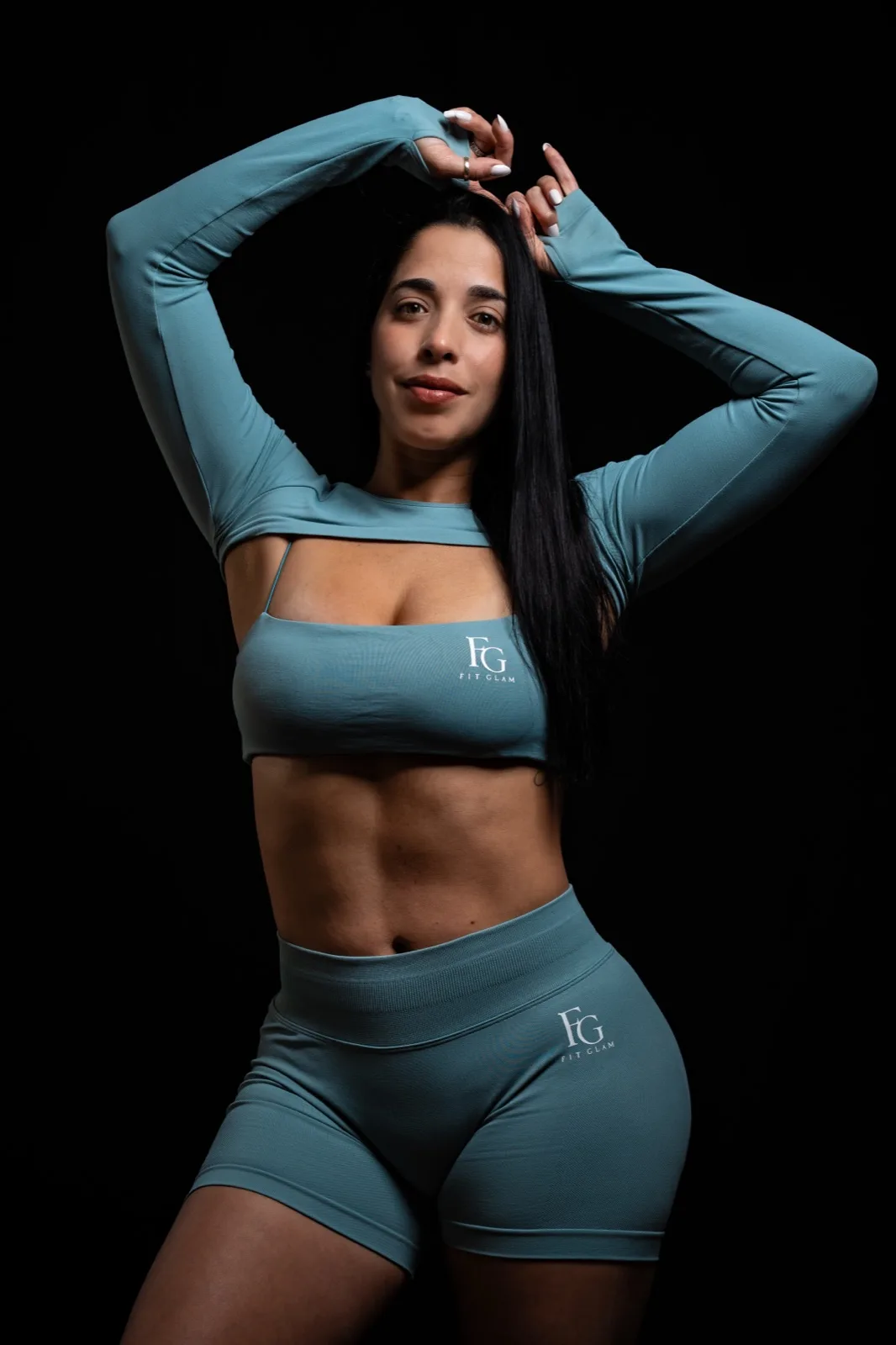 FitGlam Vapor Sculpt — long-sleeve crop, sports bra and short
